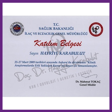 Klinik araştırmalarla ilgili katılım belgesi